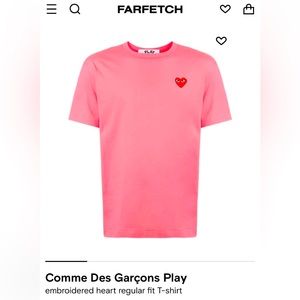 NWT Comme de Garçons Play Men's Regular Pink Heart-Patch T Shirt size XL